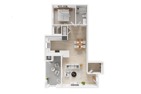Floor plan for 1 bed, 1 bath, 776 sqft